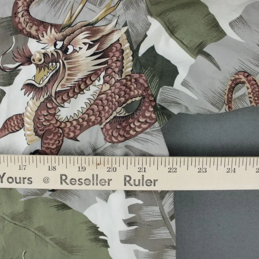 Bullhead Vintage Hawaiian Shirt Mens L Green Brown Cotton Short Sleeve Dragons - Picture 5 of 6